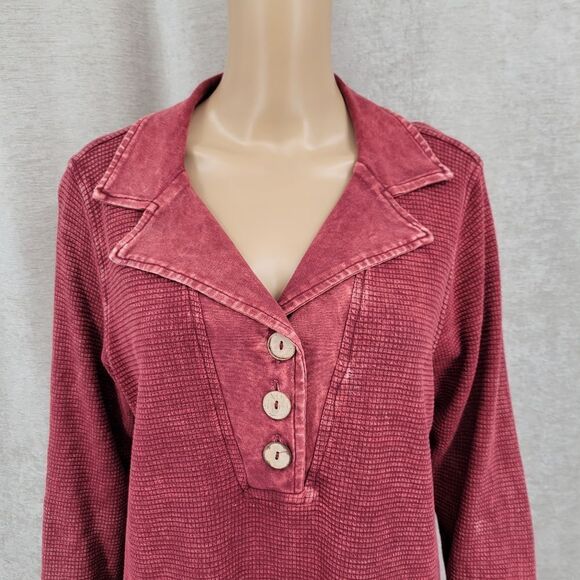 Sea Breeze Vintage Burgundy Tunic or Mini Dress Johnny Collar Fisherman Cotton - Picture 2 of 9